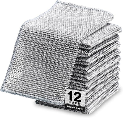 12 Pcs Non Scratch Wire Dishcloth，Multipurpose Wire Dishwashing Rags for Wet and Dry, Reusable Kitchen Wire Miracle Cleaning Cloths for Dishes, Sinks, Stove Tops