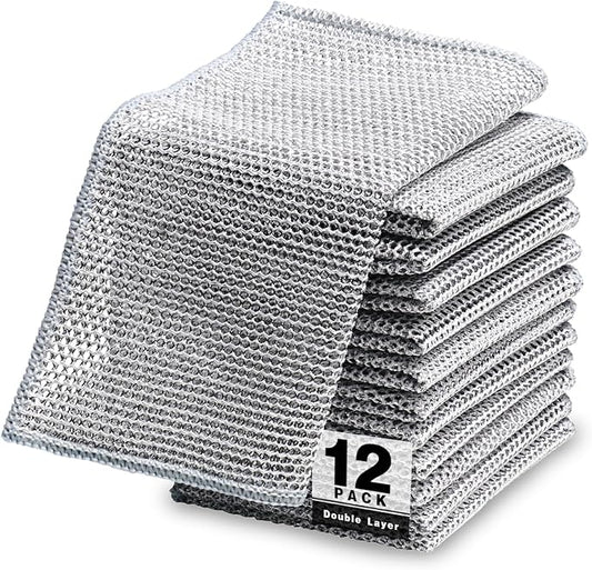 12 Pcs Non Scratch Wire Dishcloth，Multipurpose Wire Dishwashing Rags for Wet and Dry, Reusable Kitchen Wire Miracle Cleaning Cloths for Dishes, Sinks, Stove Tops