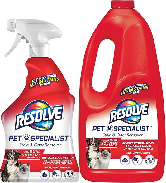 Resolve Pet Specialist Carpet Cleaner, Pet Stain and Odor Remover, Carpet Cleaner Spray, 32fl oz Spray & 60fl oz Refill