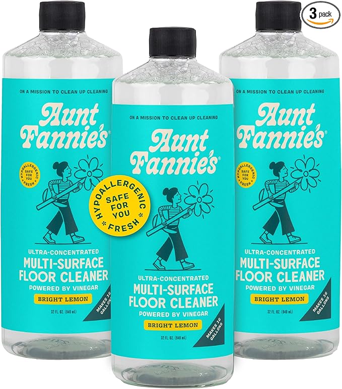 Aunt Fannie's Ultra Concentrated Floor Cleaner Vinegar Wash, Multi-Surface Floor Cleaner For Mopping, Makes 16 Gallons, Bright Lemon Scent, 32 oz. (Pack of 3), Packaging May Vary