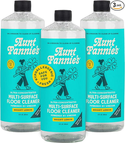 Aunt Fannie's Ultra Concentrated Floor Cleaner Vinegar Wash, Multi-Surface Floor Cleaner For Mopping, Makes 16 Gallons, Bright Lemon Scent, 32 oz. (Pack of 3), Packaging May Vary