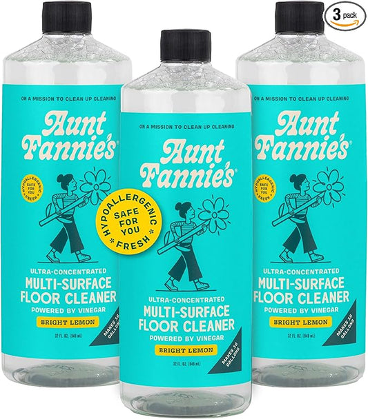 Aunt Fannie's Ultra Concentrated Floor Cleaner Vinegar Wash, Multi-Surface Floor Cleaner For Mopping, Makes 16 Gallons, Bright Lemon Scent, 32 oz. (Pack of 3), Packaging May Vary