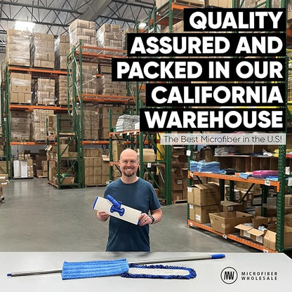 Microfiber Wholesale 24" Microfiber Mop System - Clean & Dust Hardwood, Laminate, & Tile Floors, Reusable Mop Heads, Adjustable Handle, Washable Micro Fiber Wet & Dry Pads, Industrial & Commercial