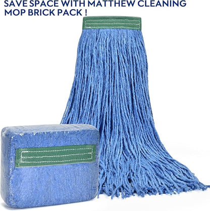 Matthew Cleaning 16oz 6Pack Cotton Floor Mop,Cotton Looped-Open String Heavy Duty String Mop Refills, Universal Headband Blend Mop,Mop Head Replacement for Home, Industrial and Commercial Use(Blue)