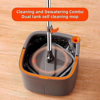 KZKR Spin Mop and Bucket Set with 14 Replaceable Microfiber Mop Pads with Self Separation Dirty and Clean Water System, Self Wringing 360° Rotating Square Mop Head for Hardwood Tile Marble Floors