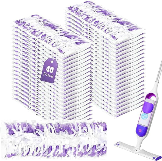 40 Pack Disposable Mopping Pads Refills for Swiffer PowerMop Multi-Surface & Wood Mops, Spray Clean Pads Replacement for Floor Cleaning（Purple Without Handle）