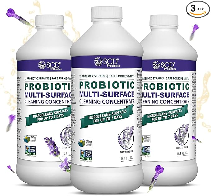 Probiotic Multi-Surface Cleaning Concentrate w/Lavender Essential Oil, Microcleans Surfaces for Up to 7 Days, Plant-Based and Multi-Surface 17 Fl Oz (3 Pack)
