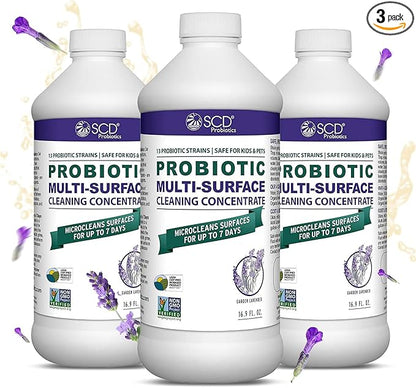 Probiotic Multi-Surface Cleaning Concentrate w/Lavender Essential Oil, Microcleans Surfaces for Up to 7 Days, Plant-Based and Multi-Surface 17 Fl Oz (3 Pack)