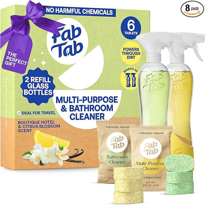 Tablet Cleaner, Multi-Purpose & Bathrom Cleaner for Eco-Concious Cleaning, Non Harmful & Chemical-Free Formula, Convenient Refills with 2 Glass Bottles, Luxury Hotel Scent (6 Refill Tablets)