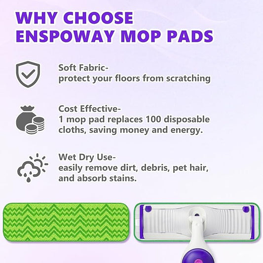 Swiffer PowerMop Compatible Reusable Microfiber Mopping Pad Refills - 6 Pack Washable for Multi-Surface Wood Floor Cleaning, 13-15" Mop, Green