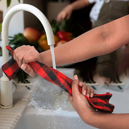100% Cotton Dish Cloths (Pack of 6) - Dish Rags for Washing Dishes - Reusable & Highly Absorbent Kitchen Towels - Multipurpose Kitchen Rags - (12" x 12" - Black & Red Checkered)