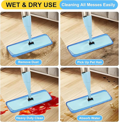 18 Inch Reusable Mop Pads Microfiber Spray Mop Replacement Heads for Wet/Dry Mops Compatible with Bona Floor Care System (6 Pack)