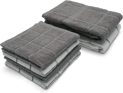 100% Cotton Kitchen Towels and dishcloths Sets, Super Soft & Absorbent, Dish Cloths for Washing Dishes, Dish Towel for Kitchen, 2 Grey Dish Towels and 4 Grey Dish Cloths