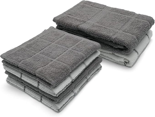 100% Cotton Kitchen Towels and dishcloths Sets, Super Soft & Absorbent, Dish Cloths for Washing Dishes, Dish Towel for Kitchen, 2 Grey Dish Towels and 4 Grey Dish Cloths