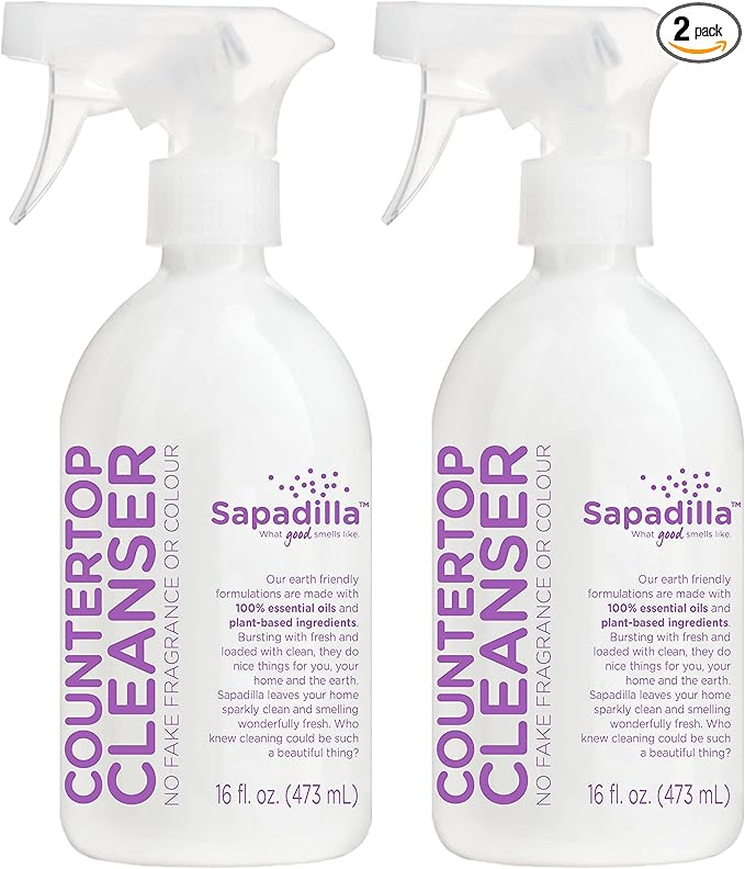 Sapadilla Multi-Surface Countertop Spray - Sweet Lavender + Lime - Made with 100% Pure Essential Oil Blends, Multi-Purpose Household Cleaner, Aromatic, Plant Based, Biodegradable, 16 Ounce (Pack of 2)
