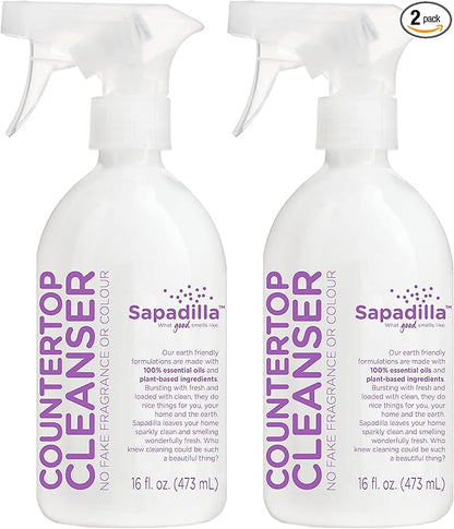 Sapadilla Multi-Surface Countertop Spray - Sweet Lavender + Lime - Made with 100% Pure Essential Oil Blends, Multi-Purpose Household Cleaner, Aromatic, Plant Based, Biodegradable, 16 Ounce (Pack of 2)