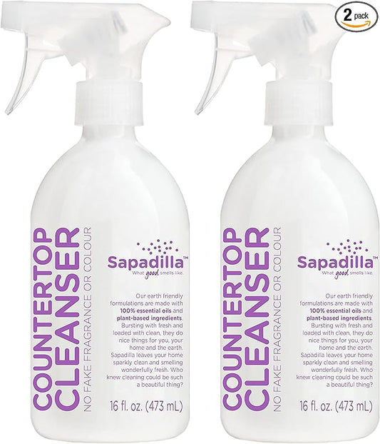 Sapadilla Multi-Surface Countertop Spray - Sweet Lavender + Lime - Made with 100% Pure Essential Oil Blends, Multi-Purpose Household Cleaner, Aromatic, Plant Based, Biodegradable, 16 Ounce (Pack of 2)