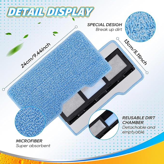 Reusable Vacmop Replacement Pads Compatible with Shark Vac Mop VM252 VM251 VM200 VC205 VM250 VM200 VM200C VM190 VM250 QM250 VM190 VM200P12 Vacuum Mop Refills（1set）
