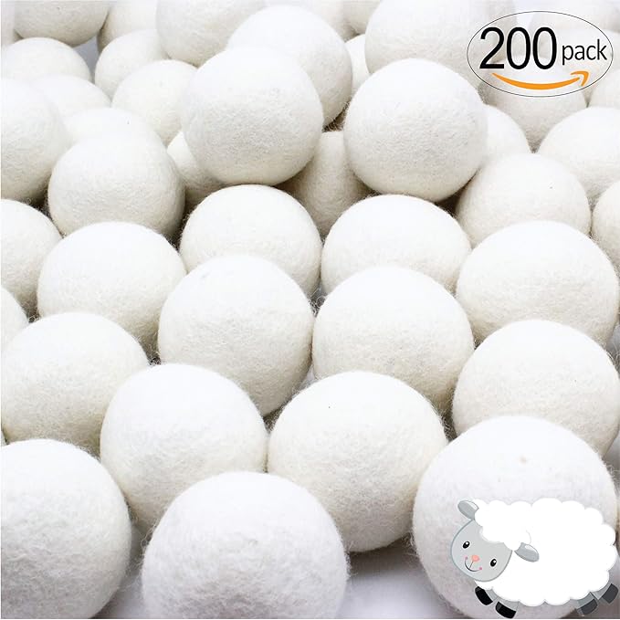 Wooland Wholesale Bulk Laundry XL Premium Wool Dryer Balls - 100% New Zealand Organic Wool Natural Fabric Softener for Sensitive Skin, Babies (200 Count)