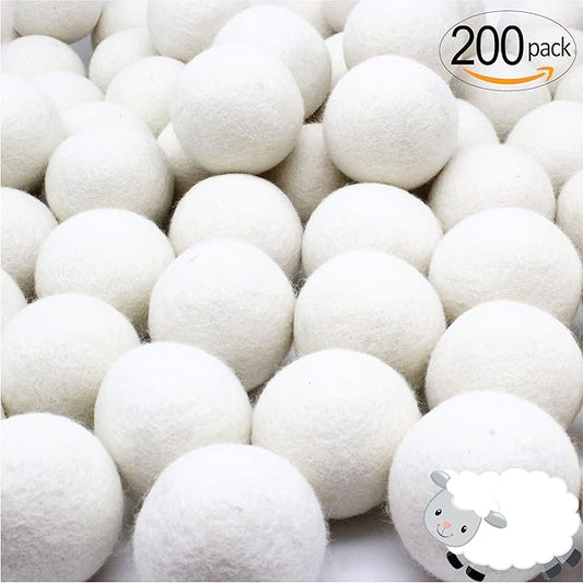 Wooland Wholesale Bulk Laundry XL Premium Wool Dryer Balls - 100% New Zealand Organic Wool Natural Fabric Softener for Sensitive Skin, Babies (200 Count)