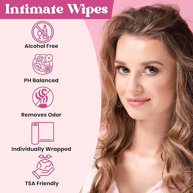 Feminine Wet Wipes for Women - 20 Count Natural Moisturizer & Biodegradable | pH-Balanced, Skin-Friendly Personal Care | Travel-Size Individually Wrapped Towelette Wipes for Daily Hygiene & Care