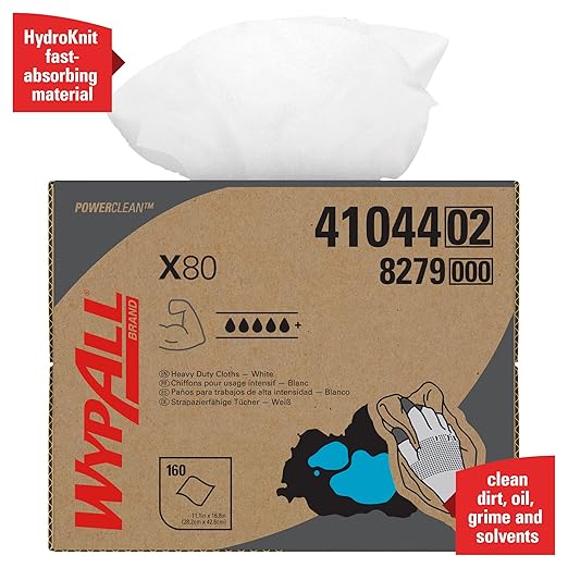 WypAll PowerClean X80 Cloths Heavy Duty Wipes (41044), Brag Box, Extended Use Towels, White (1 Packs of 160 Sheets, 160 Sheet Total)