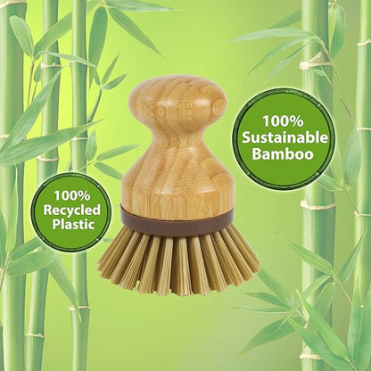 Mini Scrub Brush, Made of Sustainable Bamboo and Recycled Plastic, Scrub Pots, Pans, Vegetables, and More, Pack of 2