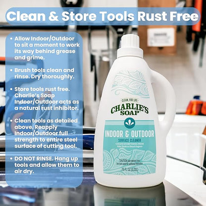Charlie's Soap Indoor & Outdoor Surface Cleaner Refill (75 Fl. Oz.) Biodegradable Natural Outdoor Cleaning Spray – Safe for Indoor Use (1 Pack)