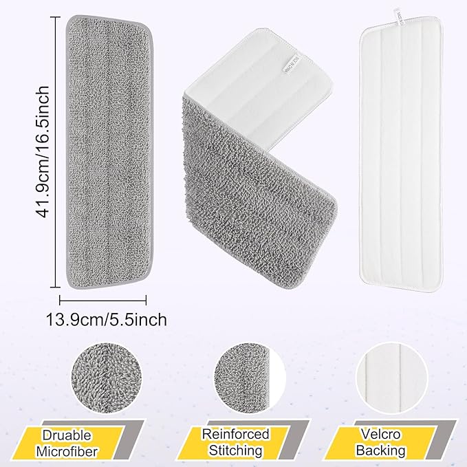 16.5 Inch Reusable Mop Pads Microfiber Spray Mop Replacement Heads for Wet/Dry Mops Compatible with Bona Floor Care System (6 Pack)