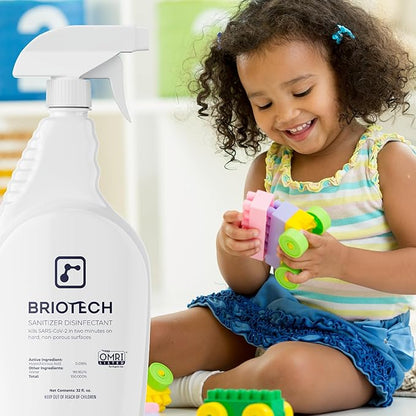 BRIOTECH Sanitizer Disinfectant Hypochlorous Spray, Kills 99.99% of Viruses & Bacteria, Eliminate Odor, Gentle for Nurseries & Play Rooms, Rinse Free Food Contact Surface Sanitizer, 32 fl oz