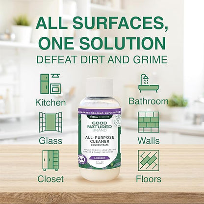 Good Natured Brand All-Purpose Cleaner Concentrate + 16 oz Bottle | Multi-Surface Cleaner | Natural Lavender Essential Oil | Multipurpose Cleaner | 4oz makes 64oz