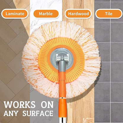 Dust Mop, Wall Cleaner Mop, with Height Adjustable Handle and 1 Washable Mops Pad, Wet & Dry Floor Cleaning Mop for Hardwood, Tiles, Laminate - Dust Broom (Orange)