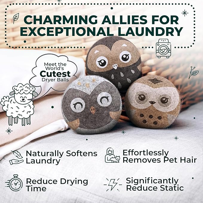 No More Dryer Sheets - Wool Dryer Balls - XL 6-Pack - Eco Dryer Balls - Dryer Balls Laundry Reusable - Softens Laundry Naturally - Reduces Drying Time & Static - with Storage Bag