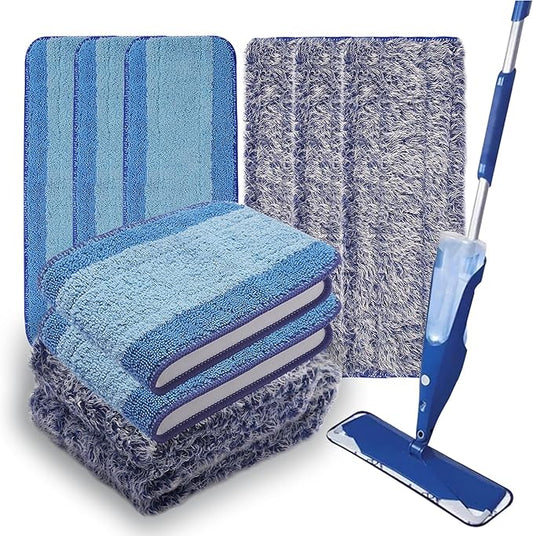 6 Pack Mop Pads Replacement Compatible with Bona Mop Washable Reusable Microfiber Cleaning Pad Hardwood Floor Cleaner Multi-Surface Cleaner Refill 3 Deep Cleaning Pad++3 Microfiber Dusting Pad System