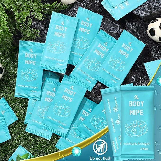 Timgle 200 Pcs Body Wipes Individually Wrapped Bath for Adults Face Hand Deodorant Body Wipes Pearl Pattern Wet Shower with Aloe Bathing Disposable Cleansing for Travel Gym Travel