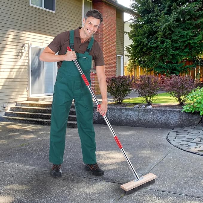 Heavy Duty Wire Broom with Telescopic Handle(57IN), Stiff Metal Bristle Brush for Removing Weed Moss, Outdoor Floor Scrub Brush for Patio, Deck, Garden, Concrete, Garage