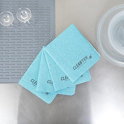 Clean Tek Professional 13 x 15 Inch Cleaning Cloths, 5 Reusable Cloth Towels - Machine Washable, Absorbent, Blue PVA Microfiber Cleaning Rags, Fast Drying, For Windows Or Cars - Restaurantware