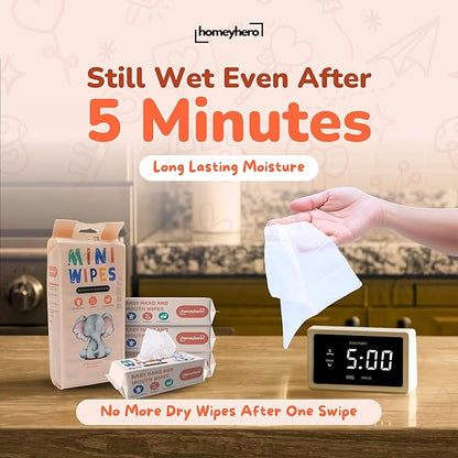 Mini Wet Wipes - Alcohol & Fragrance Free, Safe for Babies & Kids - 24 Bags Total 192 Wipes (Sunset Elephant)