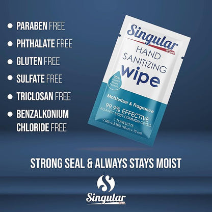 Hand Sanitizing Wipes Travel Size by Singular Wipes - Hand Sanitizer Wipes Individually Wrapped with Fresh Citrus Fragrance & Moisturizer for Travel, Office, School, and Daily Activities - (24ct Box)
