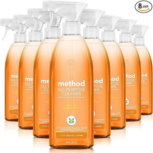 Method All-Purpose Cleaner Spray, Ginger Yuzu, Plant-Based and Biodegradable Formula Perfect for Most Counters, Tiles, Stone, and More, 28 oz Spray Bottle, (Pack of 8)