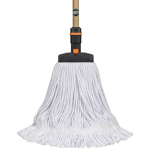 SWOPT Premium Cotton Mop + 60" EVA Foam Comfort Grip Wooden Handle - Mop Head with Long Handle Interchangeable with All SWOPT Cleaning Products - Safe for Wood, Laminate or Tile
