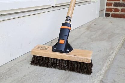 SWOPT 10" Rough Surface Deck Brush, 24" Multi-Surface Push Broom + 60" EVA Foam Comfort Grip Wooden Handle, Broom Kit Combo — 2 Cleaning Heads and Long Handle Interchangeable with SWOPT Cleaning Head