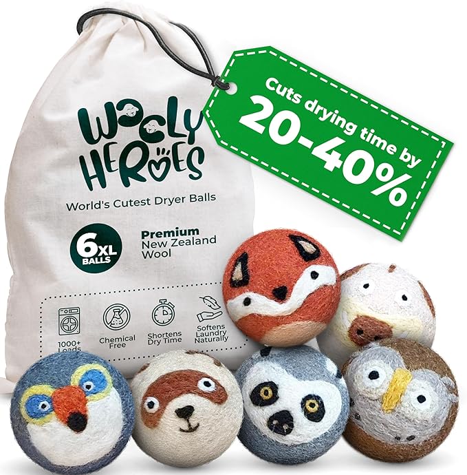 No More Dryer Sheets - Wool Dryer Balls - XL 6-Pack - Eco Dryer Balls - Dryer Balls Laundry Reusable - Softens Laundry Naturally - Reduces Drying Time & Static - with Storage Bag