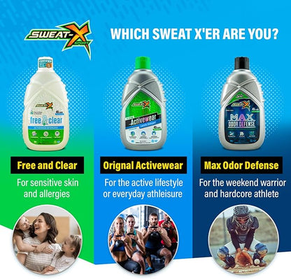 Sweat X Original Activewear Laundry Detergent – Remove the Worst Odors & Toughest Stains – High Performance Sports Wash for Training Gear & All Fabric Types – 45 Loads/Bottle – 4 Pack