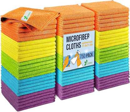 GREEN LIFESTYLE Chamois Cloth, Microfiber Cleaning Cloth 750 Pack, Borderless Towels Cleaning, Car Microfiber Towel, Drying Car Wash Towels (11.5" x 11.5", Multicolor)