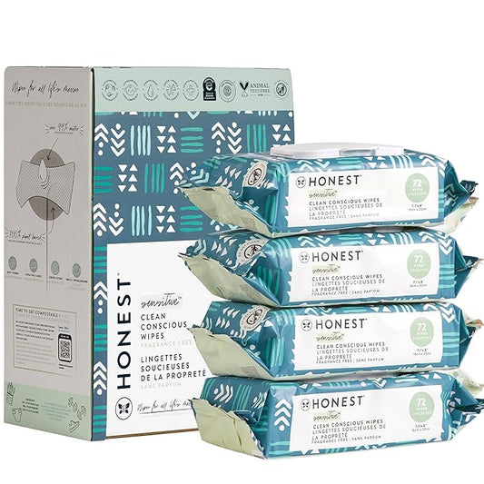 The Honest Company Clean Conscious Multi-Use Wipes | Hypoallergenic + Unscented for Sensitive Skin | Over 99% Water, Compostable, Plant Based, Baby Wipes | Balance Blues, 288 Count