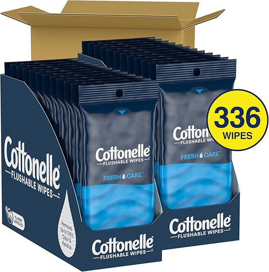 Cottonelle Fresh Care On-The-Go Flushable Wet Wipes, Adult Wet Wipes, 24 On-The-Go Pack, 14 Wipes Per Pack (336 Total Wipes), Packaging May Vary