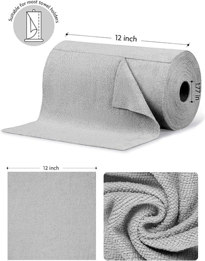 Fantasticlean Microfiber Cleaning Cloth Roll -75 Pack, Tear Away Microfiber Towels, 12" x 12", Reusable, Washable, Scratch Free, Ultra Absorbent Dish Rags for Car, Home, Garage or Shop (Grey)