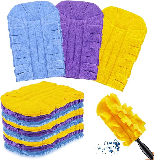 Zubebe 12 Pcs Heavy Duty Duster Refill Reusable Fleece Duster Refills Multi Surface Washable Cleaning Pads for Home, Blinds, Fans, Corners, Furniture (Purple,Light Blue,Yellow)