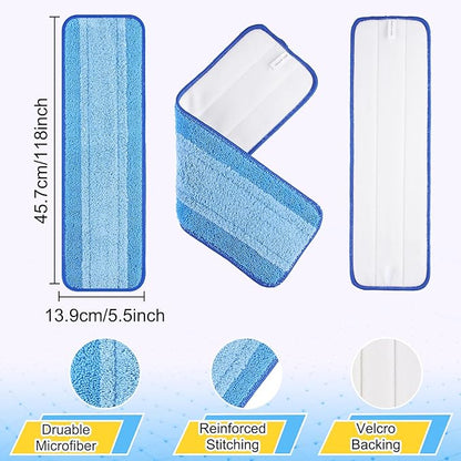 18 Inch Reusable Mop Pads Microfiber Spray Mop Replacement Heads for Wet/Dry Mops Compatible with Bona Floor Care System (6 Pack)